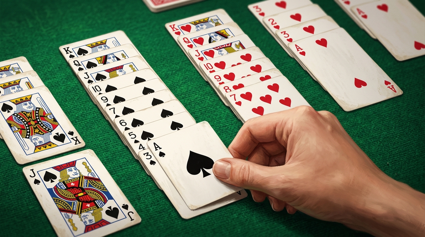 Digital Spider Solitaire card game interface on clean green felt background